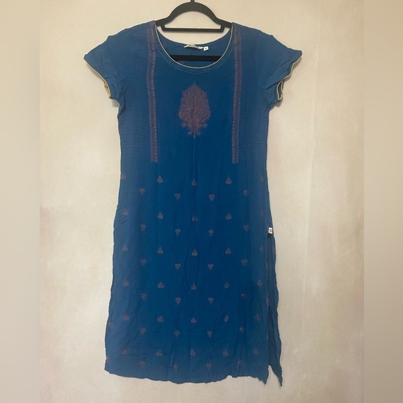 Karigari women's M deep turquoise gold trim kurta EUC - Picture 2 of 7